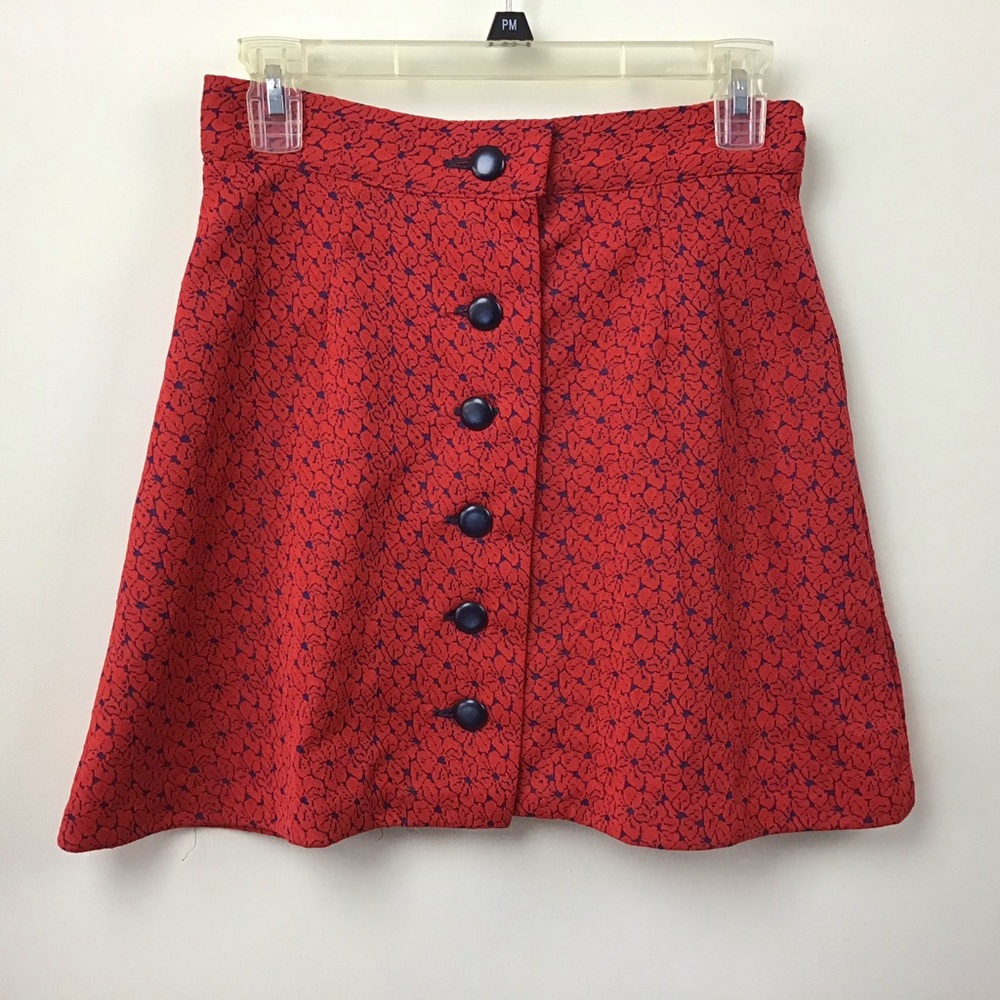 Red, Front  button, Mini, Skirt